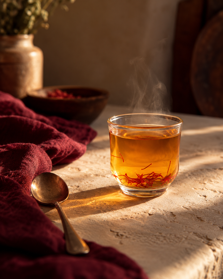 Illustration of a saffron infusion serving suggestion