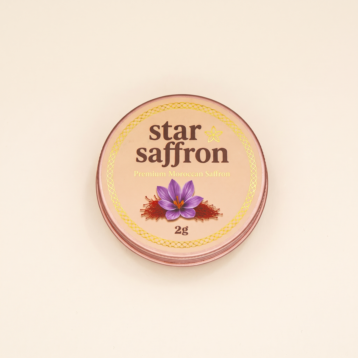 Star Saffron 2 g tin viewed from above