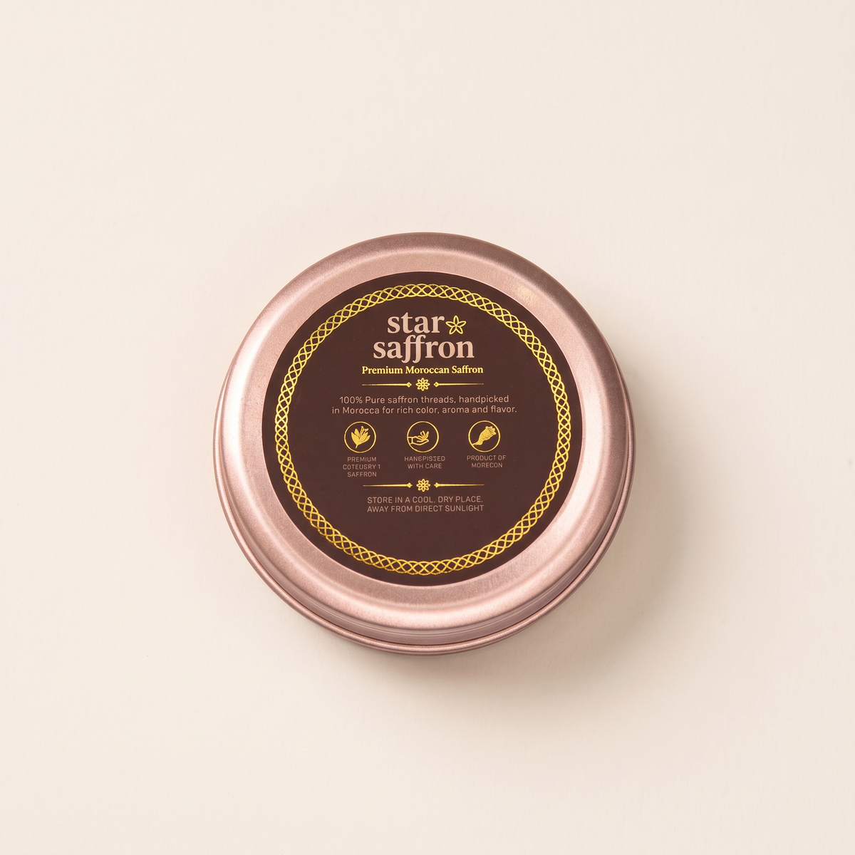 Back of the supplied Star Saffron tin